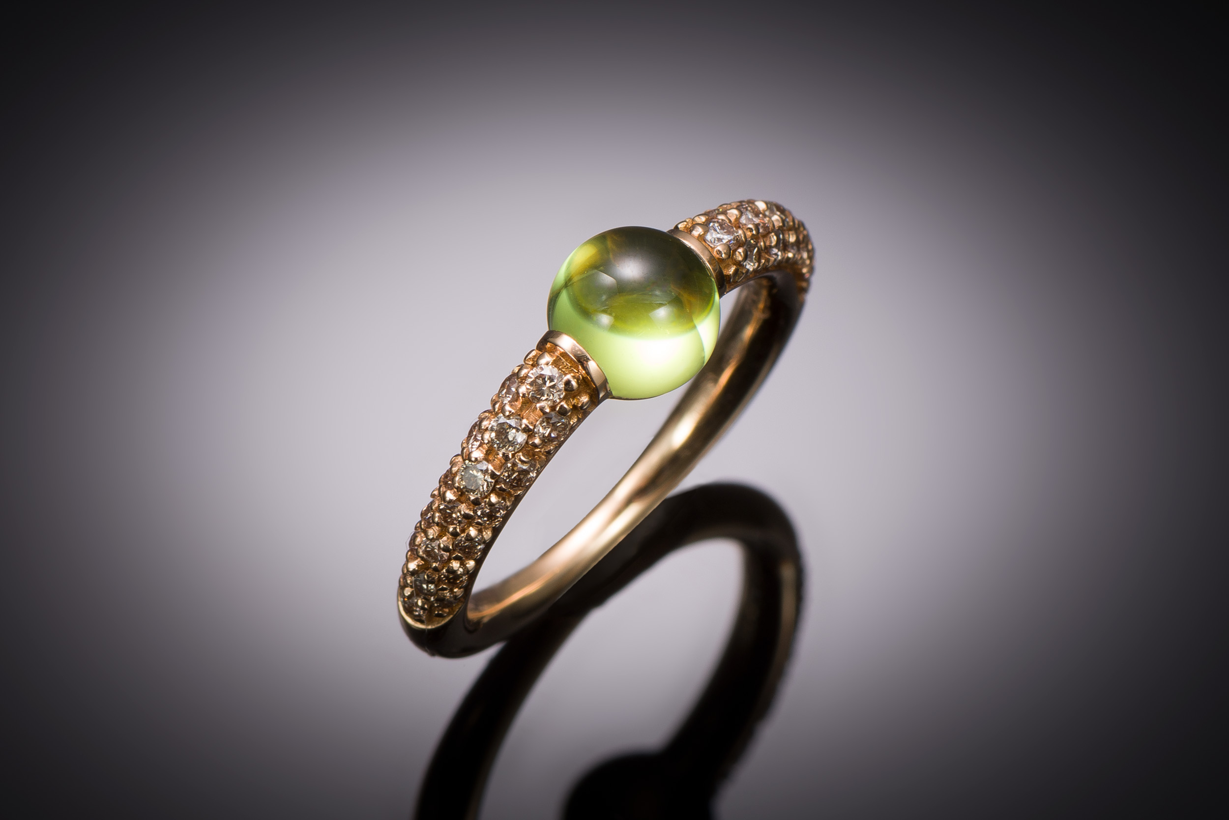 Pomellato peridot diamond ring in pink gold-1