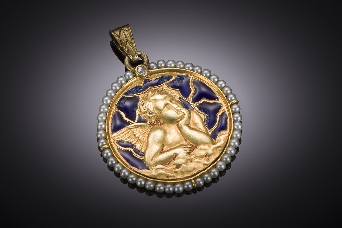 French enameled diamond and pearl medal early 20th century-1