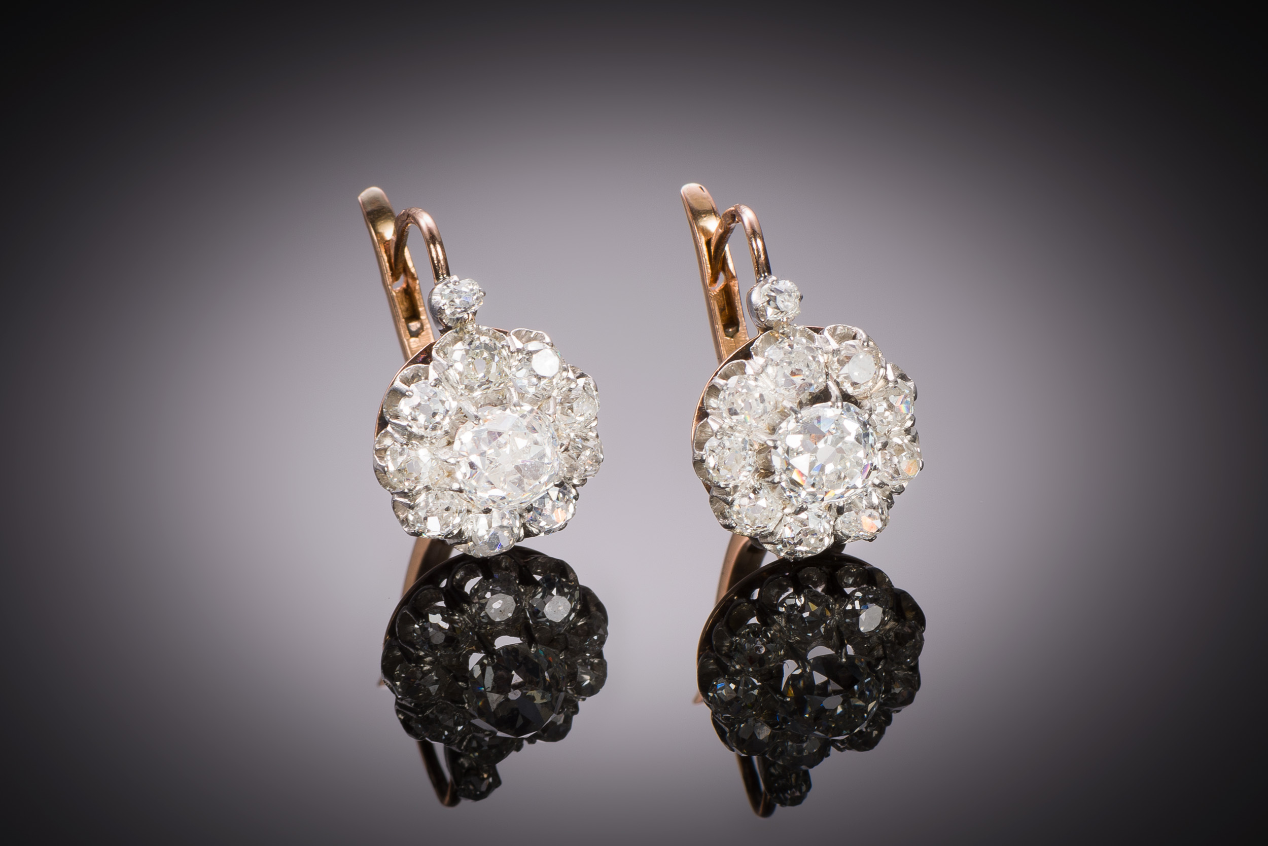 Late 19th century diamond earrings (2.40 carats)-1