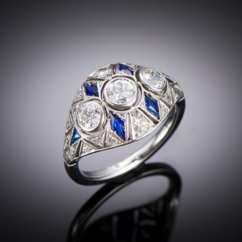 Art deco diamond and sapphire ring