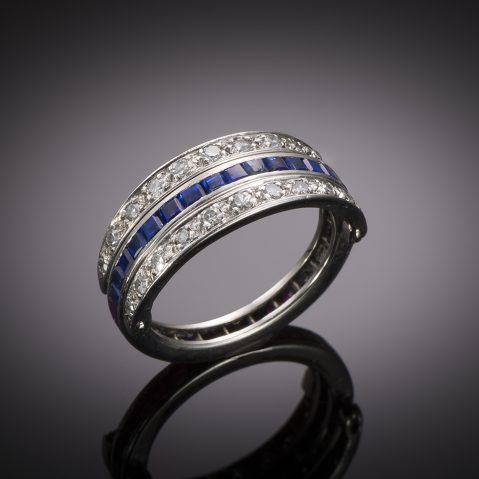 « Transformation » wedding ring with diamonds, sapphires and rubies