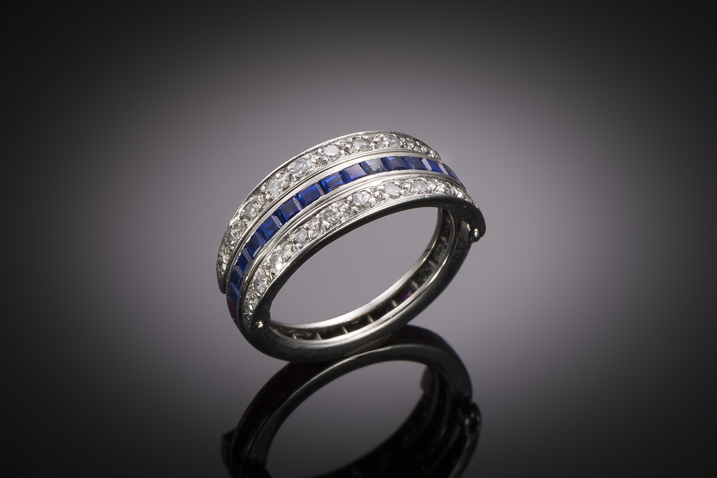 « Transformation » wedding ring with diamonds, sapphires and rubies-1