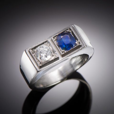 French Art Deco diamond and sapphire ring