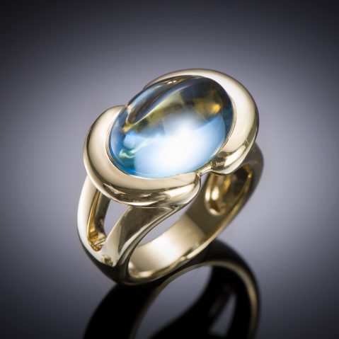 French ring O.J. Perrin blue topaz cabochon