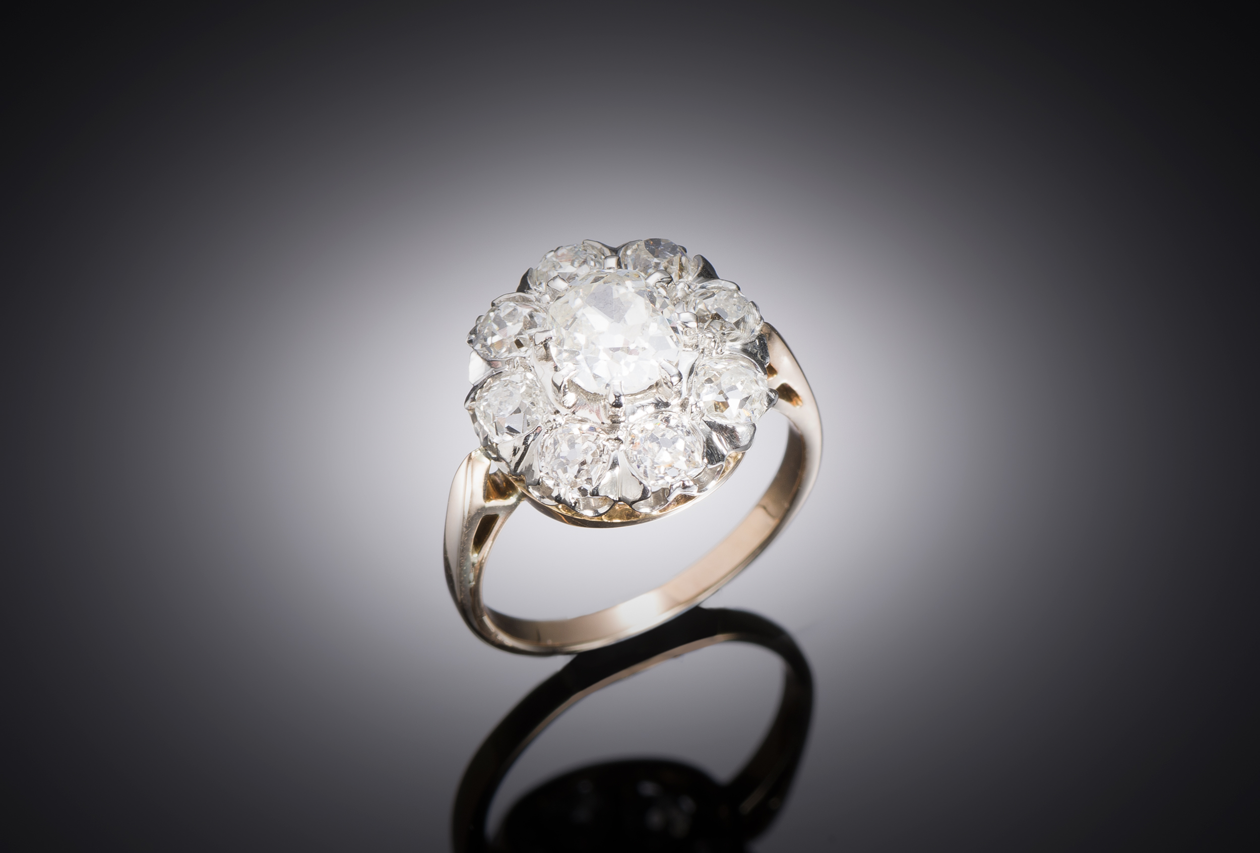 French ring circa 1900 old cut diamonds (1.70 carat)-1