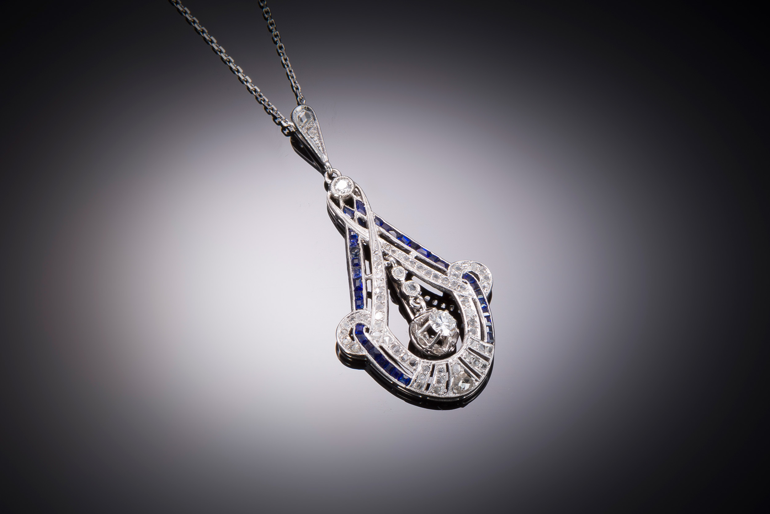 French Art Deco pendant diamond and sapphire-1