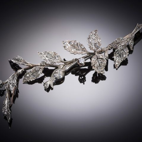 French brooch « foliage » diamonds (length 12.30 cm) 19th century