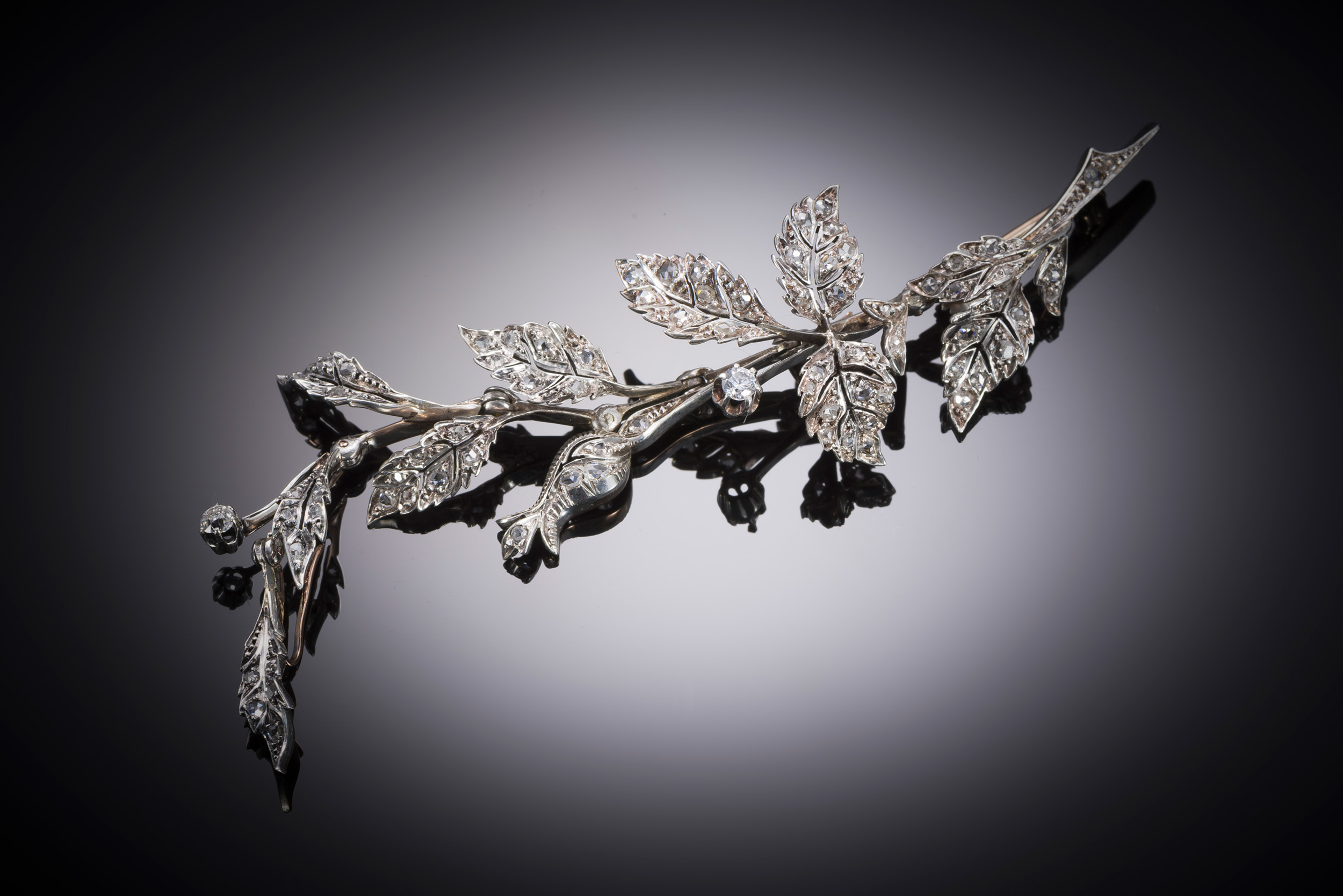 French brooch « foliage » diamonds (length 12.30 cm) 19th century-1