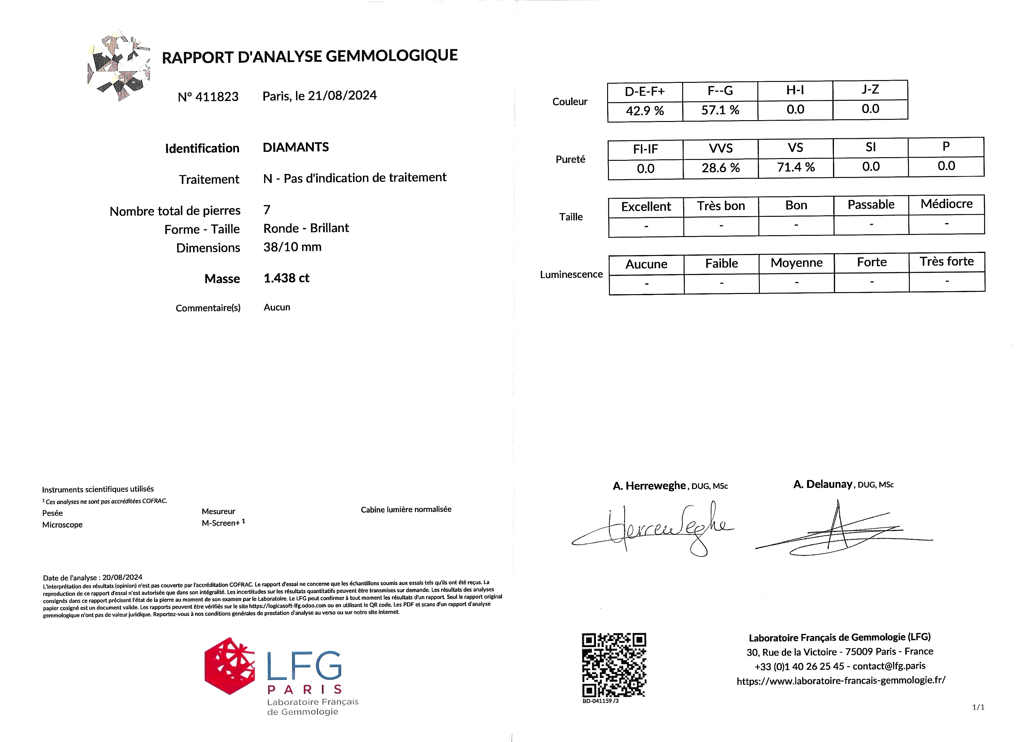 Demi-alliance diamants (1,43 carat – Rapport du LFG D/G VVS/VS) en platine 9 grs-2