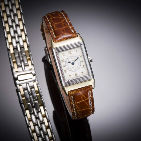 Montre Jaeger-LeCoultre Reverso lady en or et acier avec bracelet complémentaire et écrin de la marque