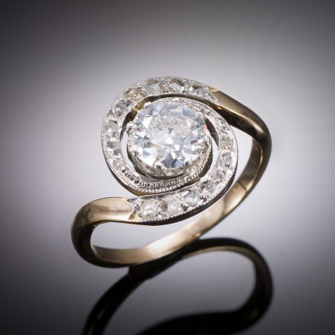 Bague « tourbillon » diamants 1,10 carat fin XIXe siècle (poinçon tête de cheval)